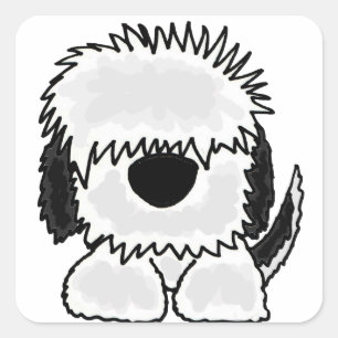 Funny Old English Sheepdog Cartoon Square Sticker