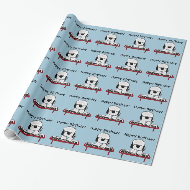 Funny Old English Sheepdog Playing Keyboard Wrapping Paper (Unrolled)