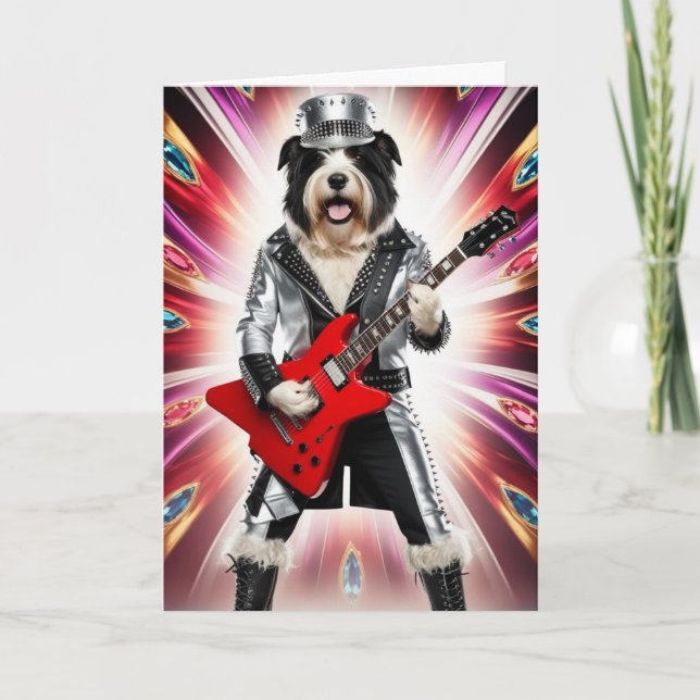 Funny Old English Sheepdog Rock Star Card (Front)