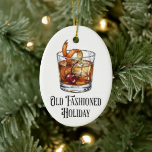 Funny Old Fashion Holiday Cocktail Christmas Ceramic Ornament