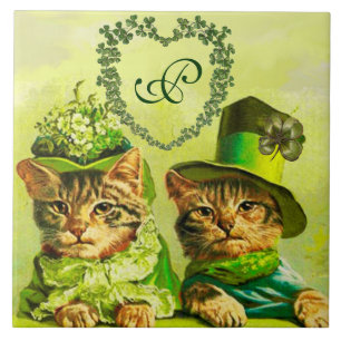 FUNNY OLD FASHION ST.PATRICK'S DAY CATS HEART CERAMIC TILE