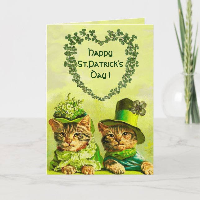 FUNNY OLD FASHION ST.PATRICK'S DAY CATS WITH HEART CARD (Front)