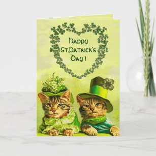 FUNNY OLD FASHION ST.PATRICK'S DAY CATS WITH HEART CARD