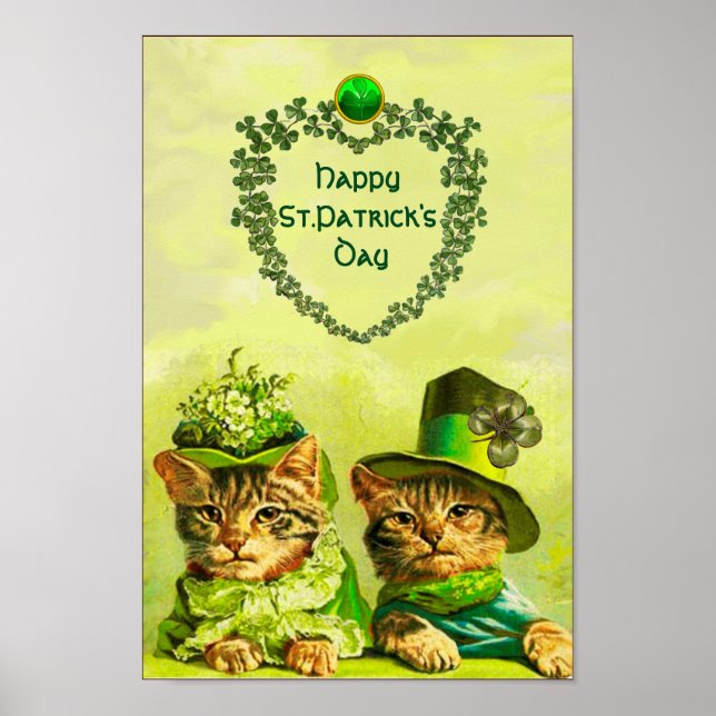 FUNNY OLD FASHION ST.PATRICK'S DAY CATS WITH HEART POSTER (Front)