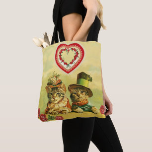 FUNNY OLD FASHION VALENTINE'S DAY CATS,Heart,Roses Tote Bag