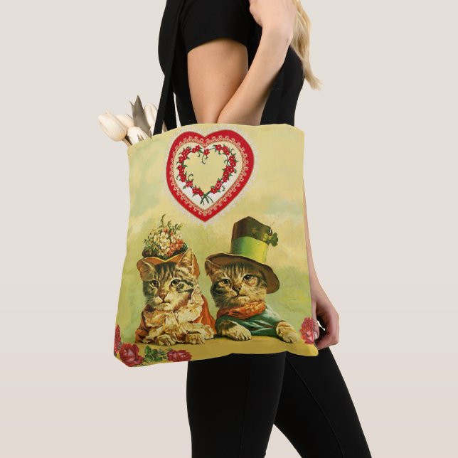 FUNNY OLD FASHION VALENTINE'S DAY CATS,Heart,Roses Tote Bag (Close Up)