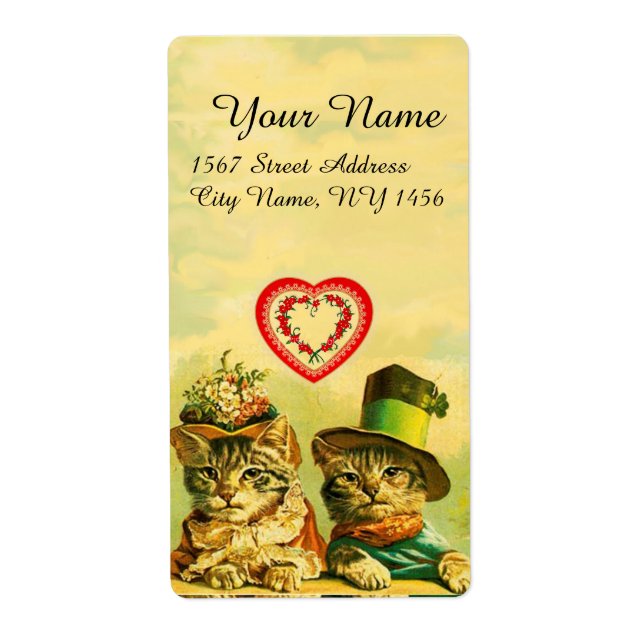 FUNNY OLD FASHION VALENTINE'S DAY CATS WITH HEARTS (Front)
