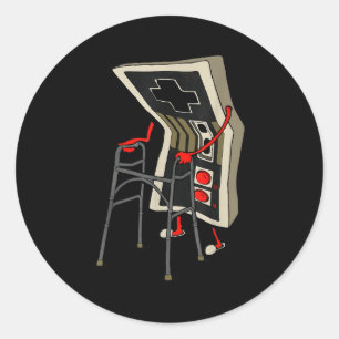 Funny Old Gamer Gaming Retro 80s 90s Video Game Ol Classic Round Sticker
