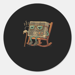 Funny Old Gamer Gaming Retro 80s 90s Video Game Ol Classic Round Sticker