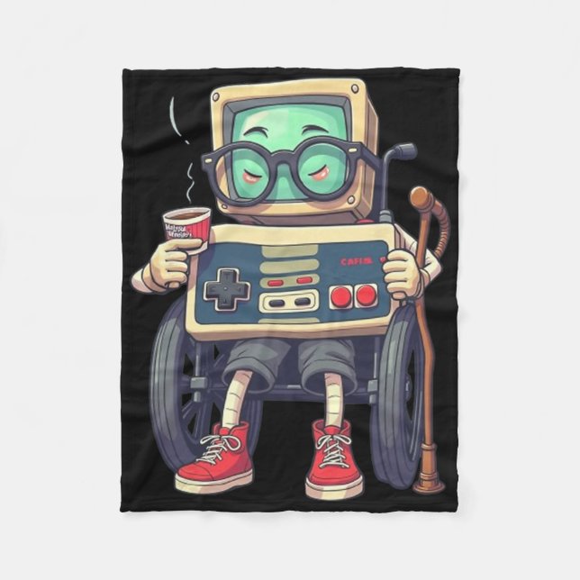 Funny Old Gamer Retro 80s 90s Video Game Controlle Fleece Blanket (Front)