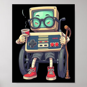 Funny Old Gamer Retro 80s 90s Video Game Controlle Poster