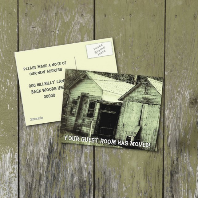 Funny Old Hillbilly House Redneck We Are Moving  Announcement Postcard (Creator Uploaded)