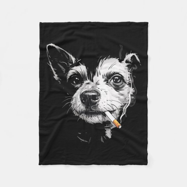 Funny Old Jazz Dog Smoking Cigarette Fleece Blanket (Front)