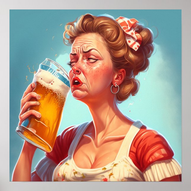 Funny Old Lady Drinking a Beer Poster (Front)