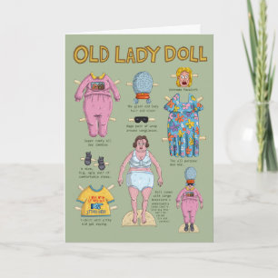 FUNNY Old Lady Paper Doll. Card