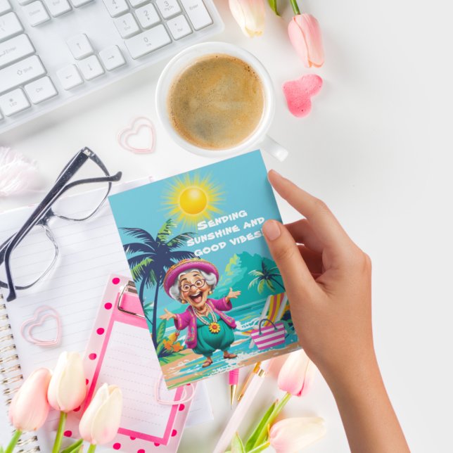 Funny Old Lady Sending Sunshine And Good Vibes Postcard (Creator Uploaded)
