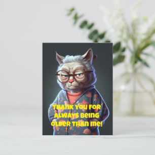 Funny Old-Looking Lady Cat Birthday Greeting Card 