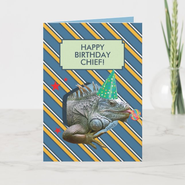 Funny Old Man Birthday Card With Iguana (Front)