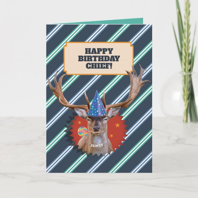 Funny Old Man Birthday Card With Stag (Front)