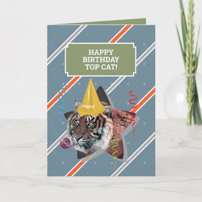 Funny Old Man Birthday Card With Tiger (Front)