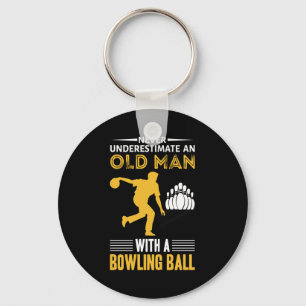 funny old man bowling word art key ring