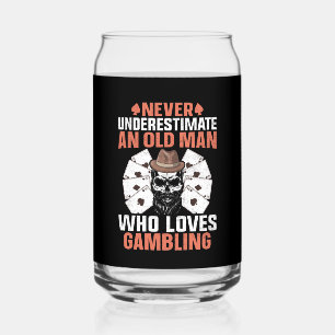 Funny old man gambling word art can glass