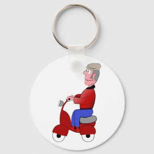 Funny Old Man Riding Red Scooter Key Ring