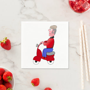 Funny Old Man Riding Red Scooter Napkin