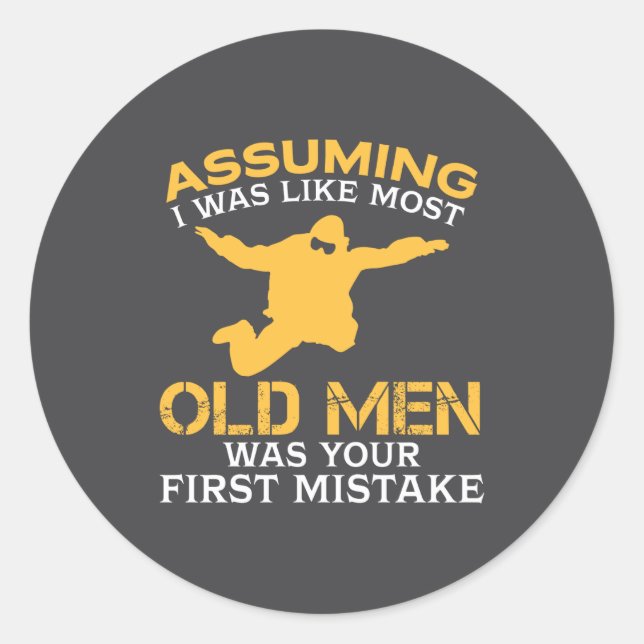 Funny Old Men Who Loves Skydiving  Classic Round Sticker (Front)