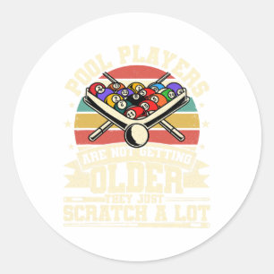 Funny Old Men Women 8 Ball Billiards Pool Player Classic Round Sticker