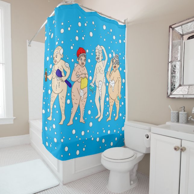 Funny Old People Covered in Bubbles     Shower Curtain (In Situ)