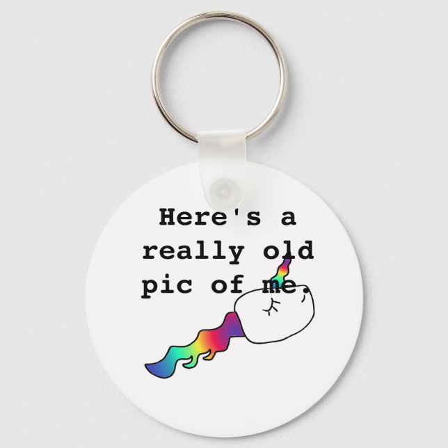 Funny Old Pic of Me Rainbow Unicorn Sperm Gift Key Ring (Front)