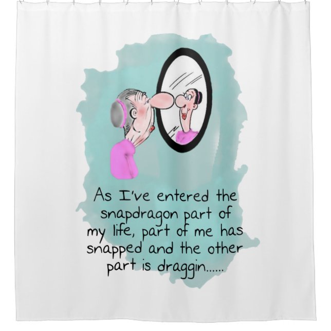 Funny Old Woman in Looking Glass Shower Curtin Curtain (Front)