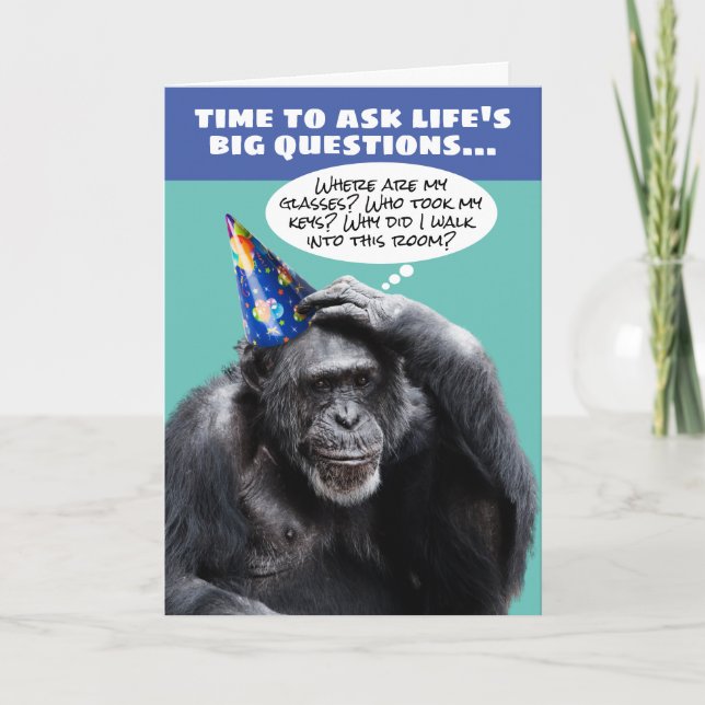 Funny Older Forgetful Chimpanzee Birthday Card (Front)