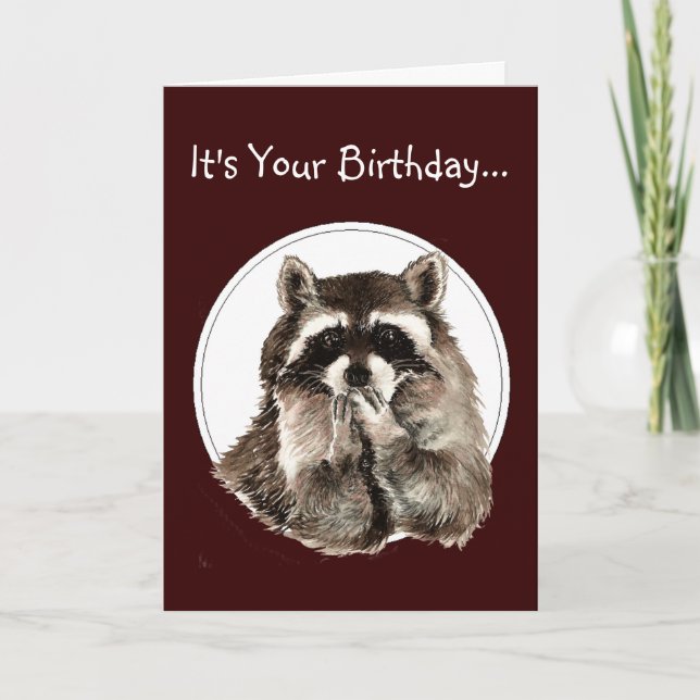 Funny Older Wiser Birthday Card Cute Racoon (Front)