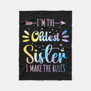 Funny Oldest Sister Make the Rules Family Sibling Fleece Blanket