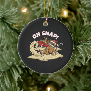 Funny "On Snap!" Gingerbread Man Christmas Golfing Ceramic Ornament