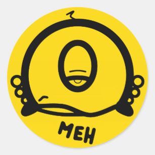 Funny One-Eyed Cartoon “Meh” Classic Round Sticker