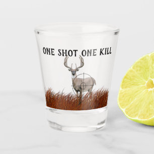 Funny ONE SHOT ONE KILL Buck Deer Silhouette Shot Glass