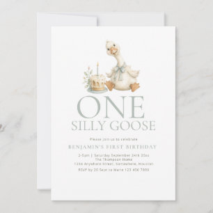 Funny One Silly Goose Photo 1st Birthday  Invitation
