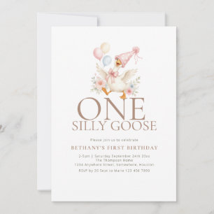 Funny One Silly Goose Photo 1st Birthday  Invitation