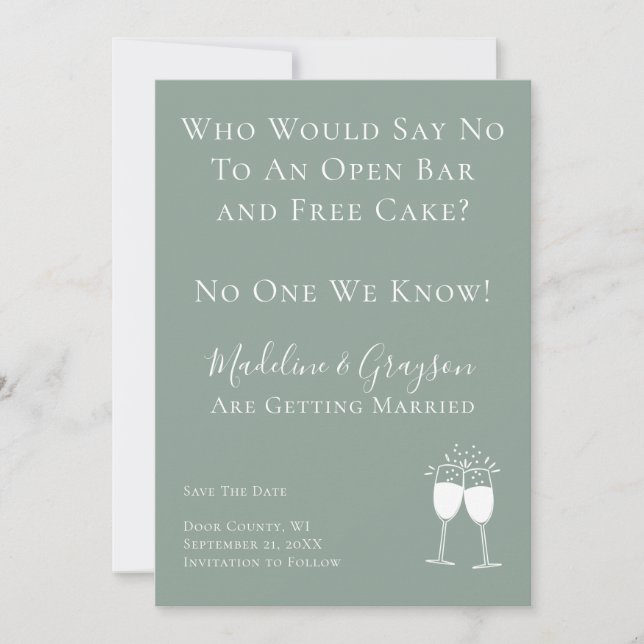 Funny Open Bar Free Cake Wedding Save The Date (Front)