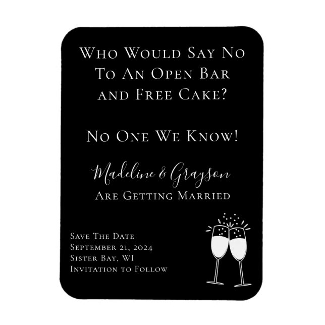 Funny Open Bar Free Cake Wedding Save The Date Magnet (Vertical)