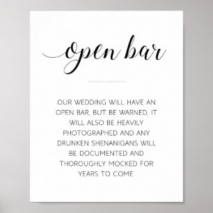 Funny Open Bar Wedding Sign