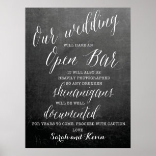 Funny Open Bar Wedding sign   Personalised names