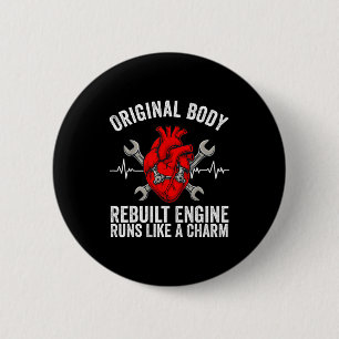 Funny open heart surgery art for men women heart 6 cm round badge