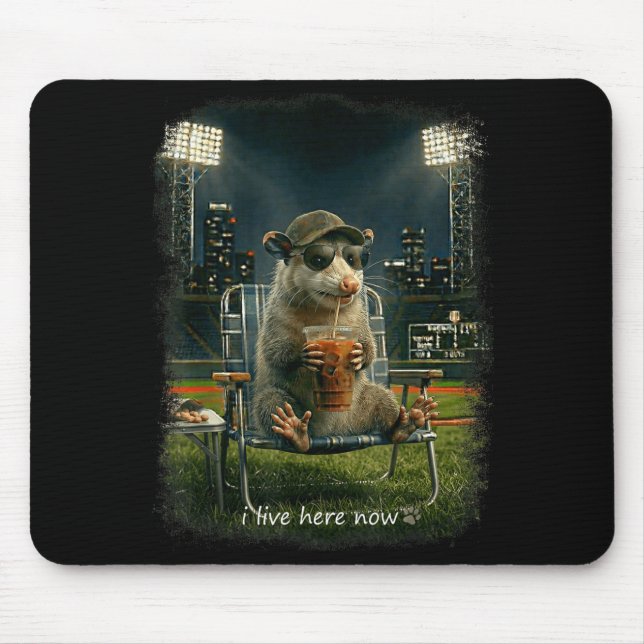Funny opossum ballfield baseball field live here mouse pad (Front)