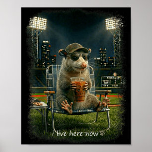 Funny opossum ballfield baseball field live here poster