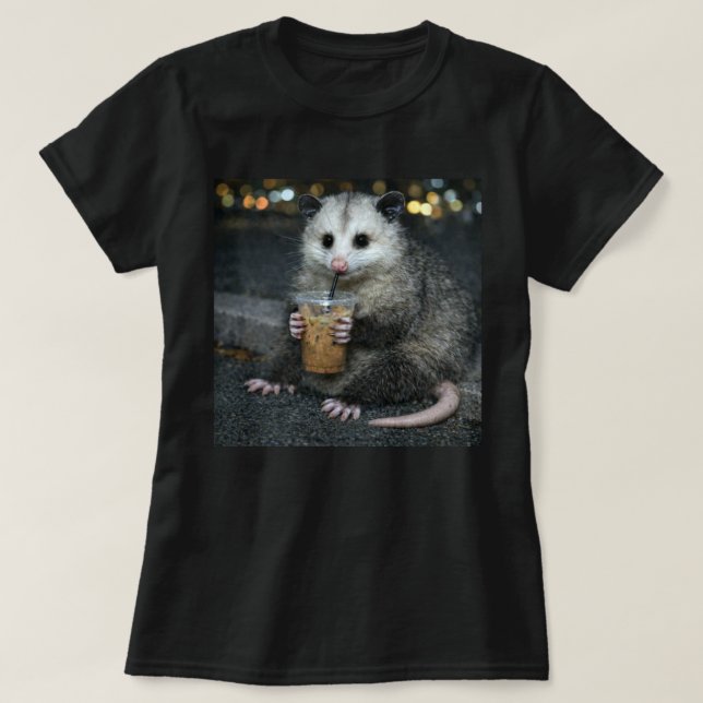Funny opossum Drinking  Coffee Shirt Cute Animal (Design Front)