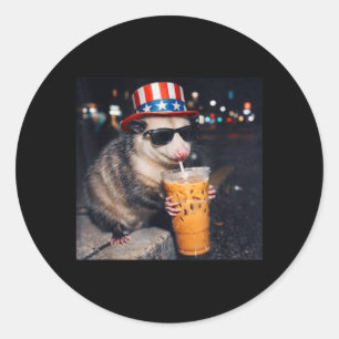 Funny Opossum Iced Coffee Meme Retro Urban Gen Z Classic Round Sticker